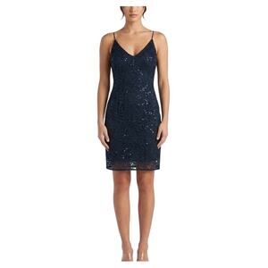 AQUA Sequined Lace Sleeveless Mini Sheath Cocktail Dress Sparkly Blue Size 4